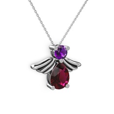 Rodolit garnet ve ametist 18 ayar beyaz altın kolye (40 cm beyaz altın rolo zincir)