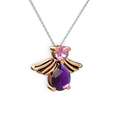 Fabriel Melek Kolye - Ametist ve pembe kuvars 18 ayar rose altın kolye (40 cm beyaz altın rolo zincir) #yawnds