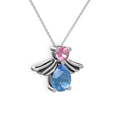 Fabriel Melek Kolye - Akuamarin ve pembe kuvars 18 ayar beyaz altın kolye (40 cm beyaz altın rolo zincir) #ypg7kt