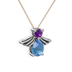 Fabriel Melek Kolye - Akuamarin ve ametist 18 ayar beyaz altın kolye (40 cm rose altın rolo zincir) #z6q0wq
