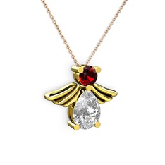 Fabriel Melek Kolye - Beyaz zirkon ve garnet 925 ayar altın kaplama gümüş kolye (40 cm rose altın rolo zincir) #zcj5bu