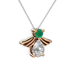 Swarovski ve kök zümrüt 18 ayar rose altın kolye (40 cm gümüş rolo zincir)