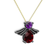 Fabriel Melek Kolye - Garnet ve ametist 925 ayar siyah rodyum kaplama gümüş kolye (40 cm gümüş rolo zincir) #zoa4a