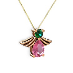 Fabriel Melek Kolye - Pembe kuvars ve yeşil kuvars 925 ayar rose altın kaplama gümüş kolye (40 cm altın rolo zincir) #zsl2kz