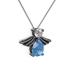 Fabriel Melek Kolye - Akuamarin ve swarovski 925 ayar siyah rodyum kaplama gümüş kolye (40 cm gümüş rolo zincir) #zwlt5m