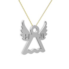 Harfli Liza Melek Kolye - 18 ayar beyaz altın kolye (40 cm altın rolo zincir) #1btekpz
