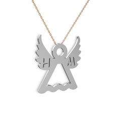 Harfli Liza Melek Kolye - 8 ayar beyaz altın kolye (40 cm rose altın rolo zincir) #gfsz5s