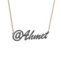 925 ayar siyah rodyum kaplama gümüş kolye (5 karakterli el yazısı, 40 cm rose altın rolo zincir)