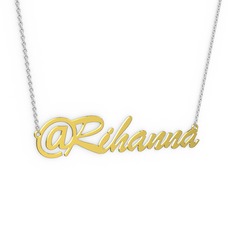 925 ayar altın kaplama gümüş kolye (7 karakterli el yazısı, 40 cm gümüş rolo zincir)