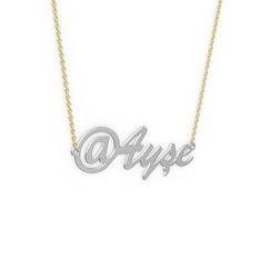 @ İsim Kolye - 18 ayar beyaz altın kolye (4 karakterli el yazısı, 40 cm altın rolo zincir) #xgjl1h