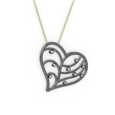 Herz Kalp Kolye - Swarovski 925 ayar siyah rodyum kaplama gümüş kolye (40 cm gümüş rolo zincir) #1d0namt
