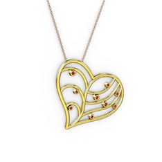 Herz Kalp Kolye - Garnet 18 ayar altın kolye (40 cm rose altın rolo zincir) #1fqza46