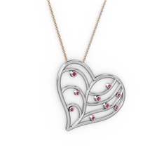Rodolit garnet 18 ayar beyaz altın kolye (40 cm gümüş rolo zincir)