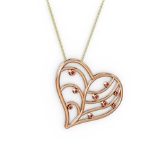 Herz Kalp Kolye - Garnet 14 ayar rose altın kolye (40 cm altın rolo zincir) #1mhbap0