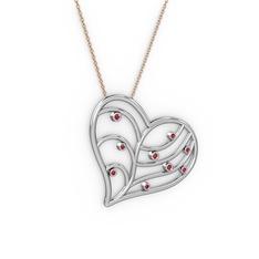 Herz Kalp Kolye - Garnet 14 ayar beyaz altın kolye (40 cm rose altın rolo zincir) #k55ng8