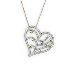 Herz Kalp Kolye - Peridot 925 ayar gümüş kolye (40 cm rose altın rolo zincir) #xqkz8j