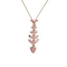Taşlı Kılçık Kolye - Pembe kuvars 18 ayar rose altın kolye (40 cm rose altın rolo zincir) #10492h