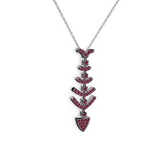 Taşlı Kılçık Kolye - Rodolit garnet 925 ayar siyah rodyum kaplama gümüş kolye (40 cm beyaz altın rolo zincir) #10fbw53