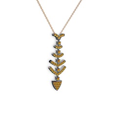 Taşlı Kılçık Kolye - Sitrin 925 ayar siyah rodyum kaplama gümüş kolye (40 cm rose altın rolo zincir) #10tzkq8