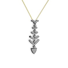 Taşlı Kılçık Kolye - Swarovski 925 ayar siyah rodyum kaplama gümüş kolye (40 cm altın rolo zincir) #11bo16w