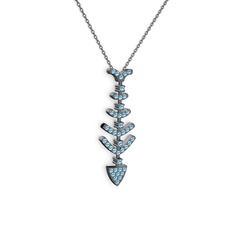 Taşlı Kılçık Kolye - Akuamarin 925 ayar siyah rodyum kaplama gümüş kolye (40 cm gümüş rolo zincir) #11cbbzo