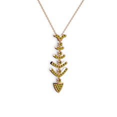 Taşlı Kılçık Kolye - Peridot 18 ayar rose altın kolye (40 cm rose altın rolo zincir) #11n1qac