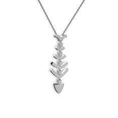 Taşlı Kılçık Kolye - Swarovski 8 ayar beyaz altın kolye (40 cm gümüş rolo zincir) #11nmxtw