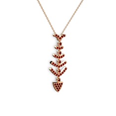 Taşlı Kılçık Kolye - Garnet 18 ayar rose altın kolye (40 cm gümüş rolo zincir) #11vfeex