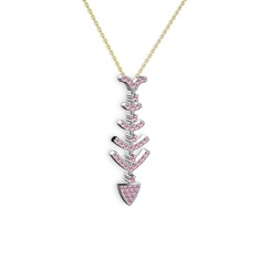 Taşlı Kılçık Kolye - Pembe kuvars 14 ayar beyaz altın kolye (40 cm altın rolo zincir) #13xhyn1