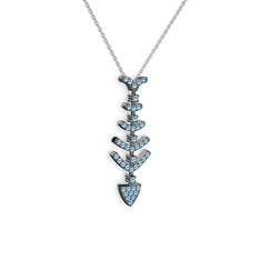 Taşlı Kılçık Kolye - Akuamarin 925 ayar siyah rodyum kaplama gümüş kolye (40 cm beyaz altın rolo zincir) #150n320