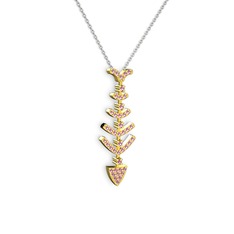 Taşlı Kılçık Kolye - Pembe kuvars 18 ayar altın kolye (40 cm beyaz altın rolo zincir) #15lurbm