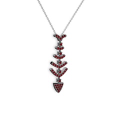 Taşlı Kılçık Kolye - Garnet 925 ayar siyah rodyum kaplama gümüş kolye (40 cm beyaz altın rolo zincir) #15qe7w6
