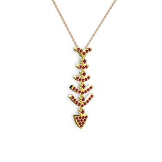 Taşlı Kılçık Kolye - Rodolit garnet 14 ayar altın kolye (40 cm rose altın rolo zincir) #17gqzli