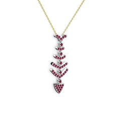 Taşlı Kılçık Kolye - Rodolit garnet 8 ayar beyaz altın kolye (40 cm altın rolo zincir) #17ledxh