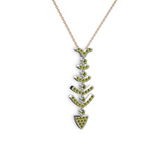 Taşlı Kılçık Kolye - Peridot 14 ayar beyaz altın kolye (40 cm rose altın rolo zincir) #19tzyj5