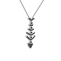 Taşlı Kılçık Kolye - Siyah zirkon 925 ayar gümüş kolye (40 cm gümüş rolo zincir) #1a0gohu