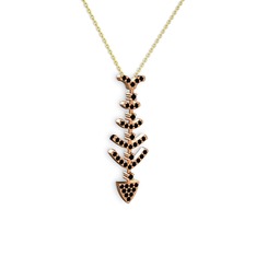 Taşlı Kılçık Kolye - Siyah zirkon 925 ayar rose altın kaplama gümüş kolye (40 cm altın rolo zincir) #1akvr8x