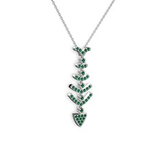 Taşlı Kılçık Kolye - Yeşil kuvars 14 ayar beyaz altın kolye (40 cm beyaz altın rolo zincir) #1b1tsm9