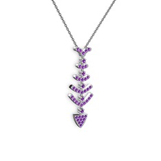 Ametist 8 ayar beyaz altın kolye (40 cm gümüş rolo zincir)