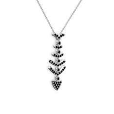 Taşlı Kılçık Kolye - Siyah zirkon 14 ayar beyaz altın kolye (40 cm gümüş rolo zincir) #1dyyv0v