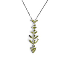 Peridot 14 ayar beyaz altın kolye (40 cm gümüş rolo zincir)