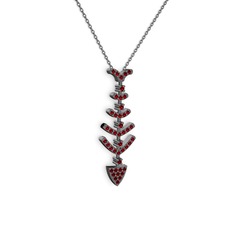 Taşlı Kılçık Kolye - Garnet 925 ayar siyah rodyum kaplama gümüş kolye (40 cm gümüş rolo zincir) #1fev079