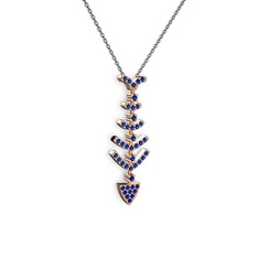 Taşlı Kılçık Kolye - Lab safir 925 ayar rose altın kaplama gümüş kolye (40 cm gümüş rolo zincir) #1foz97j