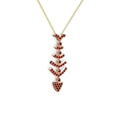 Taşlı Kılçık Kolye - Garnet 14 ayar rose altın kolye (40 cm altın rolo zincir) #1gkbf60