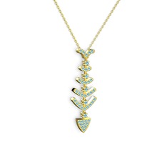 Taşlı Kılçık Kolye - Akuamarin 18 ayar altın kolye (40 cm altın rolo zincir) #1hzk1f1