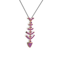 Ametist 925 ayar rose altın kaplama gümüş kolye (40 cm gümüş rolo zincir)