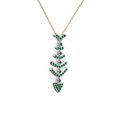 Taşlı Kılçık Kolye - Yeşil kuvars 18 ayar beyaz altın kolye (40 cm rose altın rolo zincir) #1jtybdr