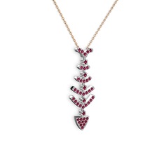 Taşlı Kılçık Kolye - Rodolit garnet 14 ayar beyaz altın kolye (40 cm rose altın rolo zincir) #1k3orwg