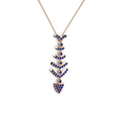 Taşlı Kılçık Kolye - Lab safir 925 ayar rose altın kaplama gümüş kolye (40 cm gümüş rolo zincir) #1kyklvt
