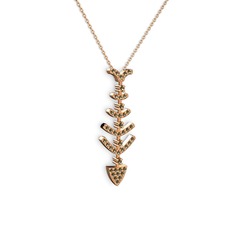 Taşlı Kılçık Kolye - Dumanlı kuvars 18 ayar rose altın kolye (40 cm rose altın rolo zincir) #1ldixxc